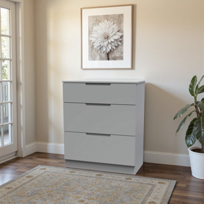 B&Q Messina Ready Assembled Matt Grey No Effect 3 Drawer Deep Chest (H)875Mm (W)740Mm (D)390Mm