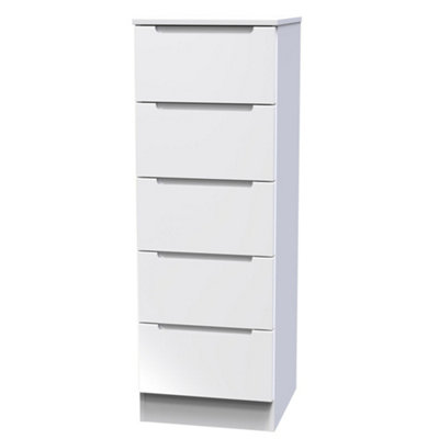 B&Q White Milan Ready Assembled Matt 5 Drawer Bedside Chest (H)1067Mm (W)370Mm (D)390Mm