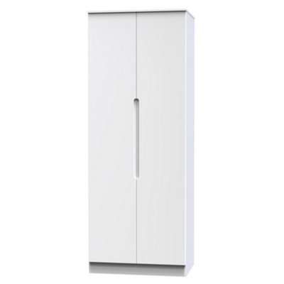 B&Q White Milan Ready Assembled Modern Matt Tall Double Wardrobe (H)1970Mm (W)770Mm (D)530Mm