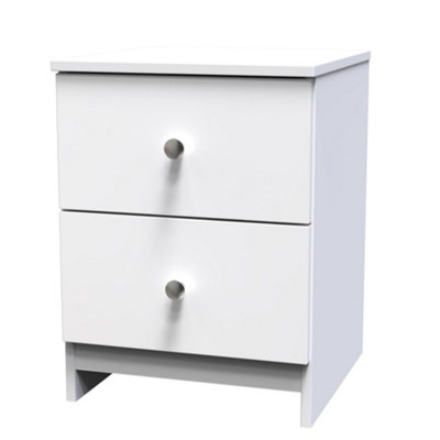 B&Q Yarmouth Ready Assembled Matt White No Effect 2 Drawer Bedside Chest (H)495Mm (W)370Mm (D)390Mm
