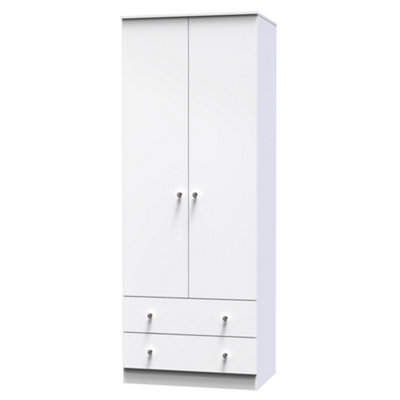 B&Q Yarmouth Ready Assembled Modern Matt White 2 Drawer Tall Double Wardrobe (H)1960Mm (W)740Mm (D)520Mm