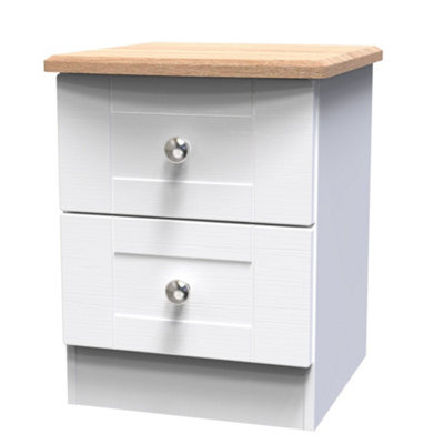 B&Q White/Oak Sussex Ready Assembled Matt & 2 Drawer Wide Bedside Chest (H)502Mm (W)395Mm (D)411Mm