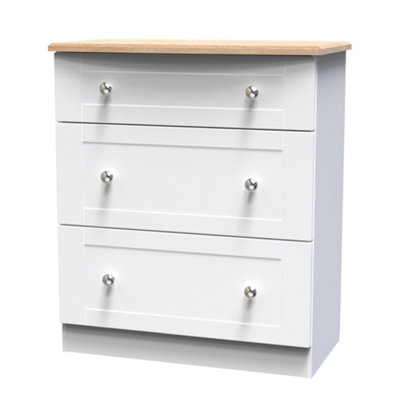 B&Q White/Oak Sussex Ready Assembled Matt & 3 Drawer Chest (H)882Mm (W)765Mm (D)415Mm