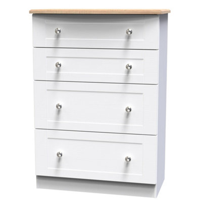 B&Q Santander Ready Assembled Matt White & Oak 4 Drawer Chest (H)1074Mm (W)765Mm (D)415Mm