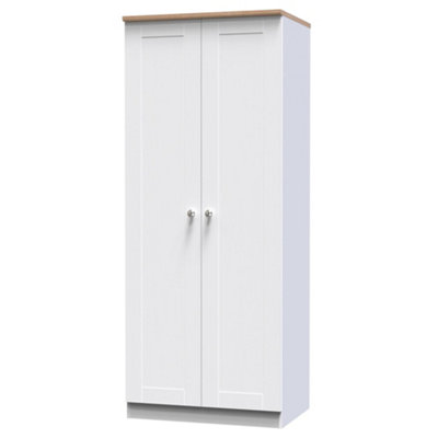 B&Q Santander Ready Assembled Traditional Matt White & Oak Tall Double Wardrobe (H)1970Mm (W)770Mm (D)530Mm