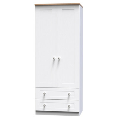 B&Q Santander Ready Assembled Traditional Matt White & Oak 2 Drawer Tall Double Wardrobe (H)1970Mm (W)770Mm (D)530Mm
