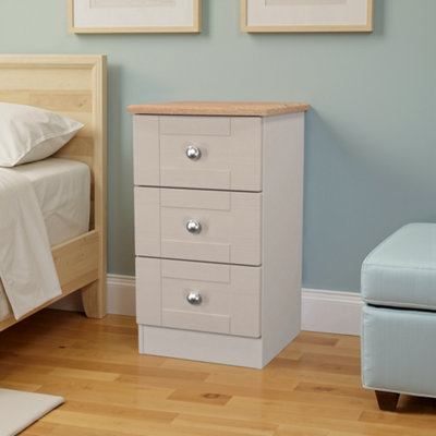 B&Q Santander Ready Assembled Matt Beige & Oak 3 Drawer Wide Bedside Chest (H)692Mm (W)395Mm (D)411Mm