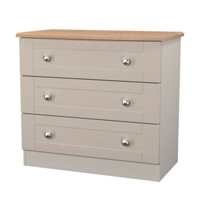 B&Q Beige/Oak Sussex Ready Assembled Matt & 3 Drawer Wide Chest (H)692Mm (W)765Mm (D)415Mm