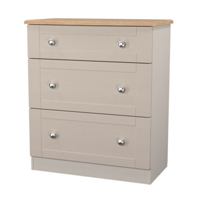 B&Q Santander Ready Assembled Matt Beige & Oak 3 Drawer Chest (H)882Mm (W)765Mm (D)415Mm