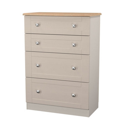 B&Q Beige/Oak Sussex Ready Assembled Matt & 4 Drawer Chest (H)1074Mm (W)765Mm (D)415Mm