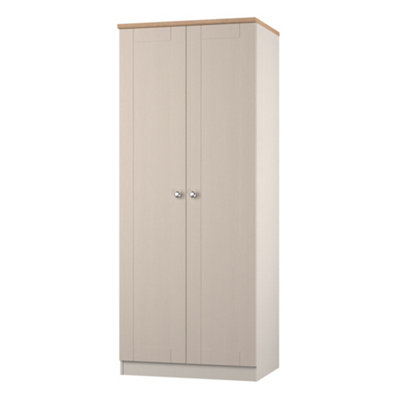 B&Q Beige/Oak Sussex Ready Assembled Traditional Matt & Tall Double Wardrobe (H)1970Mm (W)770Mm (D)530Mm