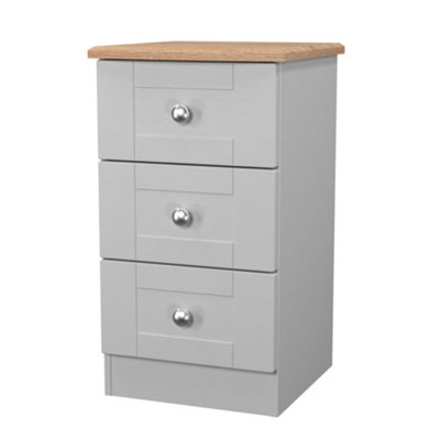 B&Q Grey/Oak Sussex Ready Assembled Matt & 3 Drawer Wide Bedside Chest (H)692Mm (W)395Mm (D)411Mm