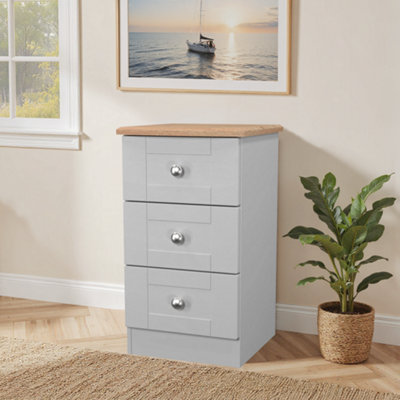 B&Q Santander Ready Assembled Matt Grey & Oak 3 Drawer Wide Bedside Chest (H)692Mm (W)395Mm (D)411Mm