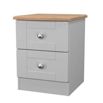 B&Q Grey/Oak Sussex Ready Assembled Matt & 2 Drawer Wide Bedside Chest (H)502Mm (W)395Mm (D)411Mm