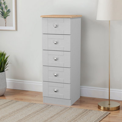 B&Q Santander Ready Assembled Matt Grey & Oak 5 Drawer Wide Bedside Chest (H)1074Mm (W)395Mm (D)411Mm