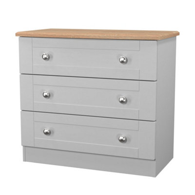 B&Q Grey/Oak Sussex Ready Assembled Matt & 3 Drawer Wide Chest (H)692Mm (W)765Mm (D)415Mm