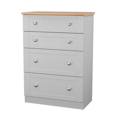 B&Q Grey/Oak Sussex Ready Assembled Matt & 4 Drawer Chest (H)1074Mm (W)765Mm (D)415Mm