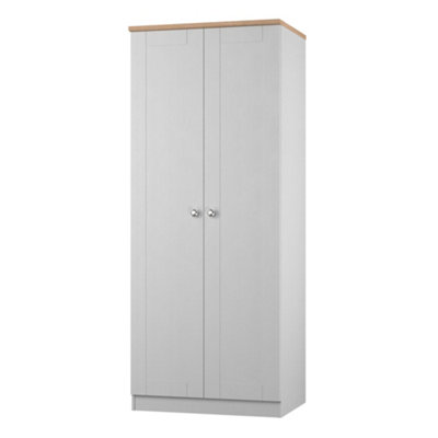B&Q Grey/Oak Sussex Ready Assembled Traditional Matt & Tall Double Wardrobe (H)1970Mm (W)770Mm (D)530Mm