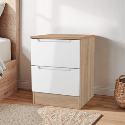 B&Q Messina Ready Assembled White & Oak 2 Drawer Bedside Chest (H)495Mm (W)370Mm (D)390Mm