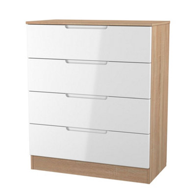 B&Q White/Oak Milan Ready Assembled & 4 Drawer Wide Chest (H)875Mm (W)740Mm (D)390Mm