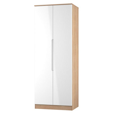 B&Q Messina Ready Assembled Modern White & Oak Tall Double Wardrobe (H)1970Mm (W)770Mm (D)530Mm