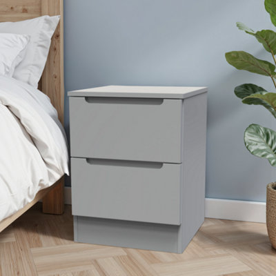 B&Q Messina Ready Assembled Matt Grey No Effect 2 Drawer Bedside Chest (H)495Mm (W)370Mm (D)390Mm