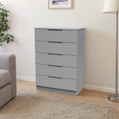 B&Q Messina Ready Assembled Matt Grey No Effect 5 Drawer Wide Chest (H)1067Mm (W)740Mm (D)390Mm