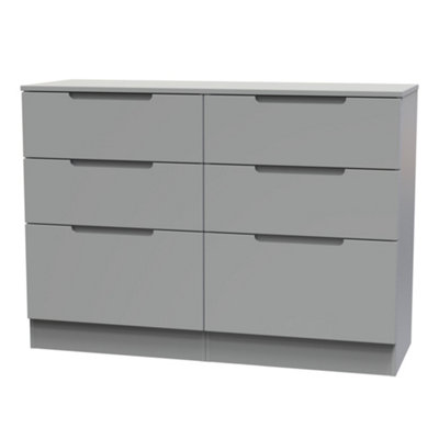 B&Q Messina Ready Assembled Matt Grey No Effect 6 Drawer Wide Chest (H)785Mm (W)1100Mm (D)390Mm