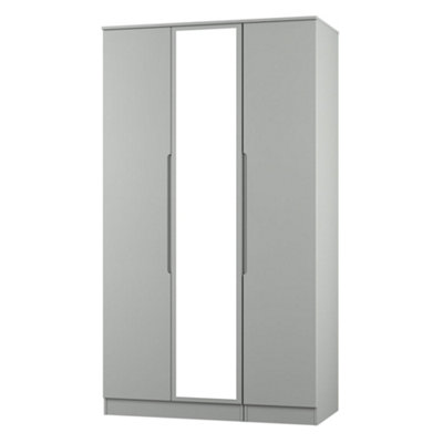 B&Q Grey Milan Ready Assembled Modern Matt Tall Triple Wardrobe With 1 Mirror Door (H)1970Mm (W)1110Mm (D)530Mm