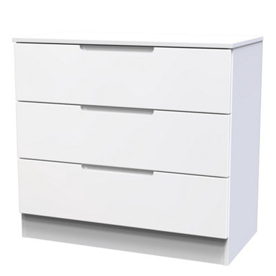 B&Q White Milan Ready Assembled Matt 3 Drawer Wide Chest (H)685Mm (W)740Mm (D)390Mm