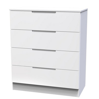 B&Q White Milan Ready Assembled Matt 4 Drawer Wide Chest (H)875Mm (W)740Mm (D)390Mm