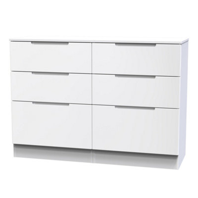 B&Q White Milan Ready Assembled Matt 6 Drawer Wide Chest (H)785Mm (W)1100Mm (D)390Mm