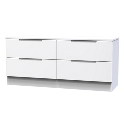 B&Q White Milan Ready Assembled Matt 4 Drawer Wide Bed Box (H)495Mm (W)1100Mm (D)390Mm