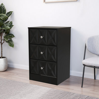 B&Q Genoa Ready Assembled Satin Black No Effect 3 Drawer Bedside Chest (H)726Mm (W)450Mm (D)395Mm