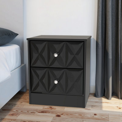 B&Q Genoa Ready Assembled Matt Black No Effect 2 Drawer Bedside Chest (H)521Mm (W)450Mm (D)395Mm