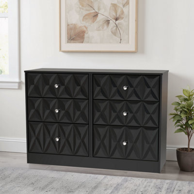 B&Q Genoa Ready Assembled Matt Black No Effect 6 Drawer Chest (H)792Mm (W)1117Mm (D)395Mm
