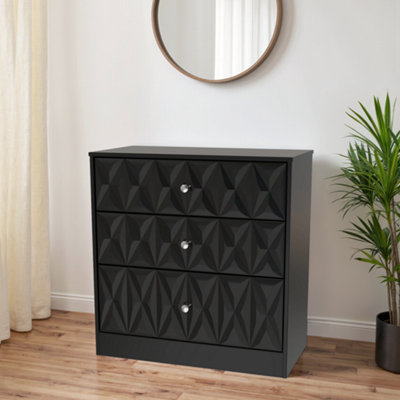 B&Q Genoa Ready Assembled Matt Black No Effect 3 Drawer Chest (H)791Mm (W)766Mm (D)395Mm