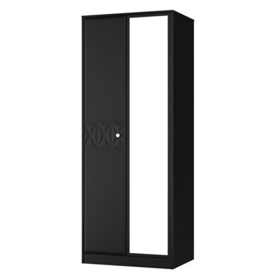 B&Q San Jose Ready Assembled Contemporary Matt Black Tall Double Wardrobe With 1 Mirror Door (H)1960Mm (W)740Mm (D)520Mm
