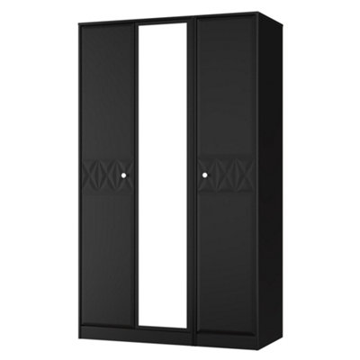 B&Q Genoa Ready Assembled Contemporary Matt Black Tall Triple Wardrobe With 1 Mirror Door (H)1960Mm (W)1108Mm (D)530Mm
