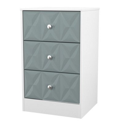 B&Q San Jose Ready Assembled Matt Duck Egg Blue & White No Effect 3 Drawer Bedside Chest (H)726Mm (W)450Mm (D)395Mm