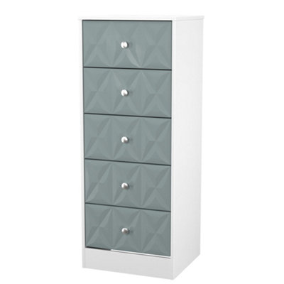 B&Q San Jose Ready Assembled Matt Duck Egg Blue & White No Effect 5 Drawer Bedside Chest (H)1120Mm (W)450Mm (D)395Mm