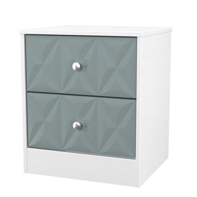 B&Q Genoa Ready Assembled Matt Duck Egg Blue & White 2 Drawer Bedside Chest (H)521Mm (W)450Mm (D)395Mm