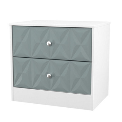B&Q San Jose Ready Assembled Matt Duck Egg Blue & White No Effect 2 Drawer Wide Bedside Chest (H)521Mm (W)570Mm (D)395Mm