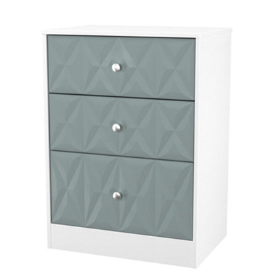 B&Q San Jose Ready Assembled Matt Duck Egg Blue & White No Effect 3 Drawer Deep Chest (H)791Mm (W)746Mm (D)395Mm