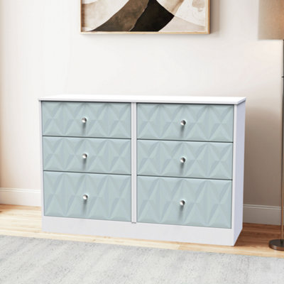 B&Q San Jose Ready Assembled Matt Duck Egg Blue & White No Effect 6 Drawer Chest (H)792Mm (W)1117Mm (D)395Mm