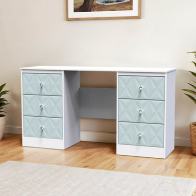 B&Q Genoa Ready Assembled Matt Duck Egg Blue & White 6 Drawer Non-Extendable Dressing Table (H)785Mm (W)1248Mm (D)390Mm