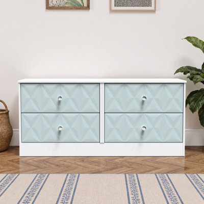 B&Q San Jose Ready Assembled Matt Duck Egg Blue & White No Effect 4 Drawer Wide Chest (H)521Mm (W)1146Mm (D)395Mm