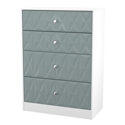 B&Q San Jose Ready Assembled Matt Duck Egg Blue & White No Effect 4 Drawer Deep Chest (H)1063Mm (W)766Mm (D)395Mm