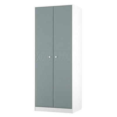 B&Q San Jose Ready Assembled Contemporary Matt Duck Egg Blue & White Tall Double Wardrobe (H)1960Mm (W)740Mm (D)520Mm