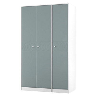 B&Q San Jose Ready Assembled Contemporary Matt Duck Egg Blue & White Tall Triple Wardrobe (H)1960Mm (W)1108Mm (D)530Mm